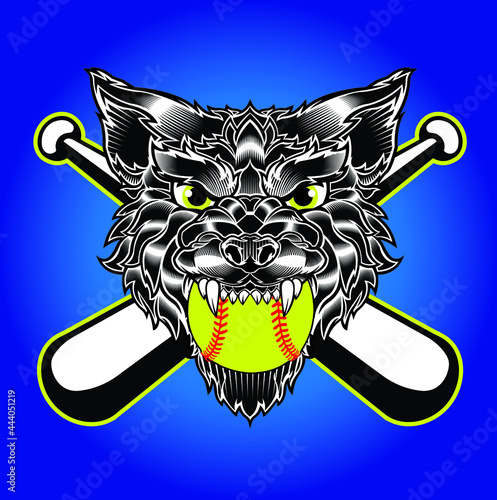 Wolf Mascot softball logo