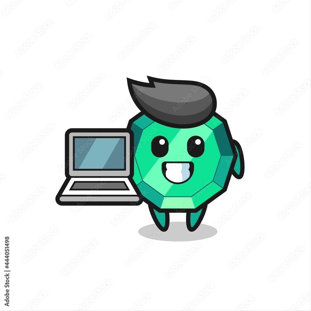 Mascot Illustration of emerald gemstone with a laptop Mascot Illustration of emerald gemstone with a laptop