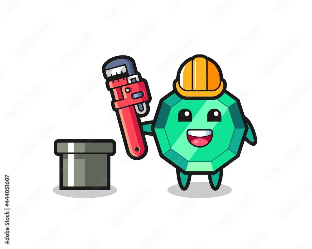 Character Illustration of emerald gemstone as a plumber Character Illustration of emerald gemstone as a plumber