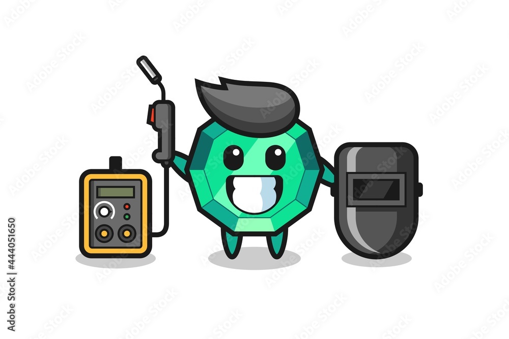Character mascot of emerald gemstone as a welder Character mascot of emerald gemstone as a welder