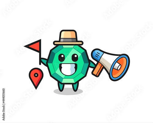 Character cartoon of emerald gemstone as a tour guide