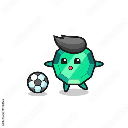 Fototapeta Naklejka Na Ścianę i Meble -  Illustration of emerald gemstone cartoon is playing soccer