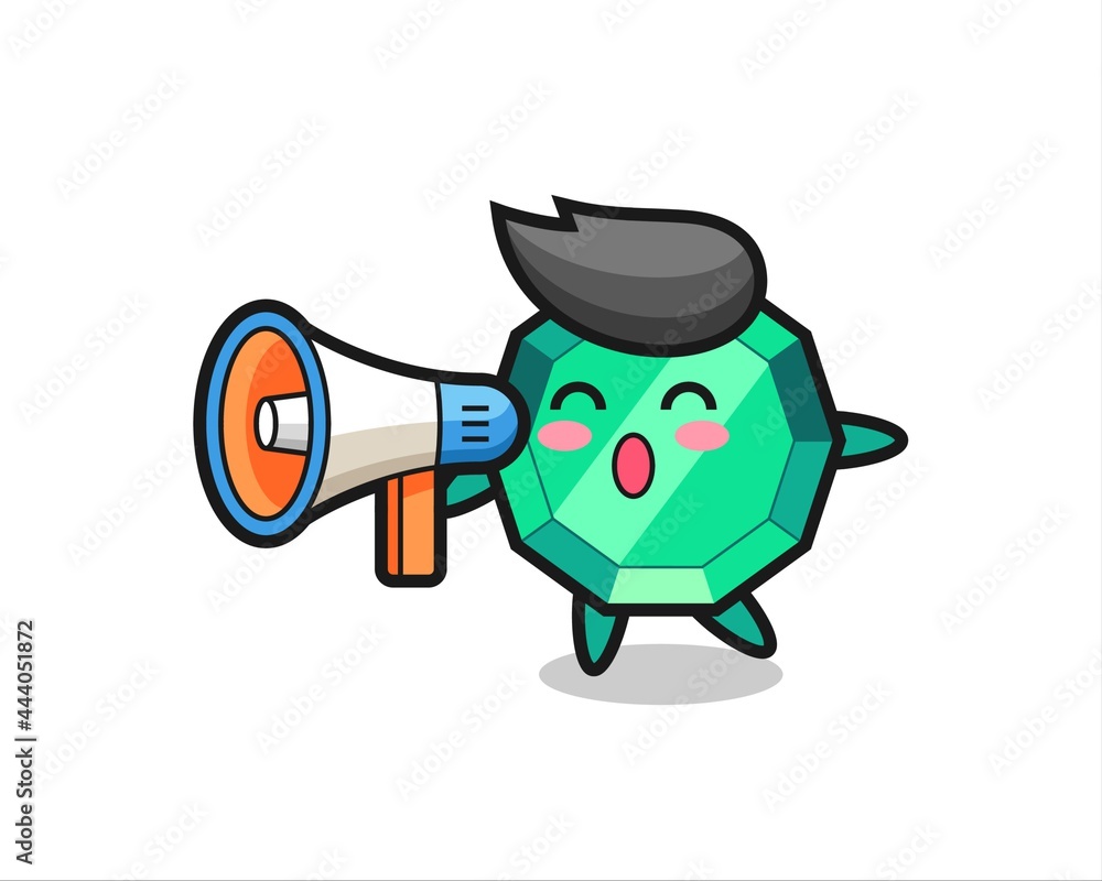 Fototapeta premium emerald gemstone character illustration holding a megaphone