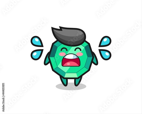 emerald gemstone cartoon illustration with crying gesture