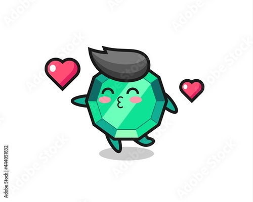 emerald gemstone character cartoon with kissing gesture