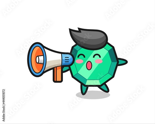 emerald gemstone character illustration holding a megaphone
