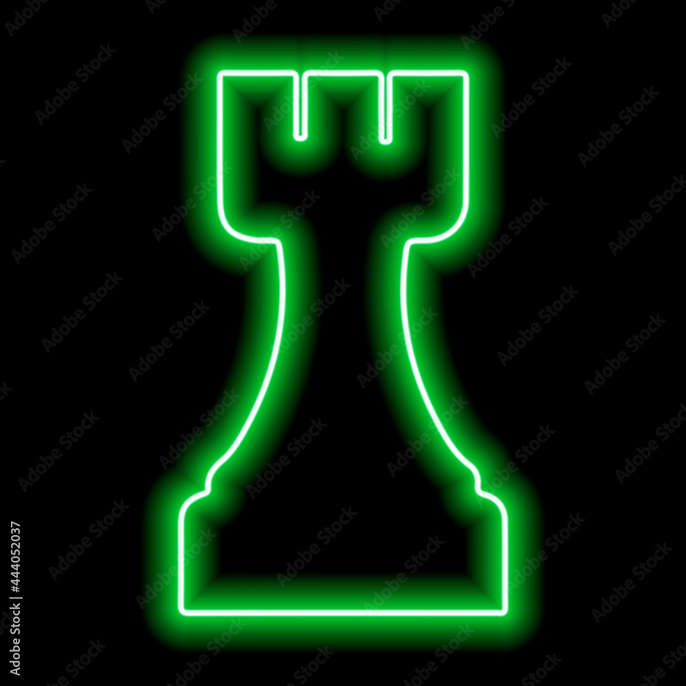 Neon green contour chess figure rook on a black background Neon green contour chess figure rook on a black background