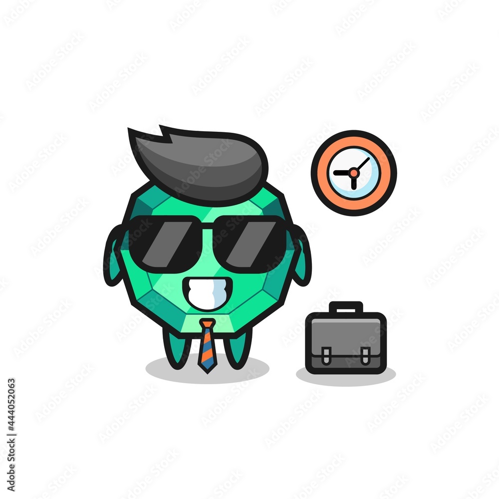 Cartoon mascot of emerald gemstone as a businessman