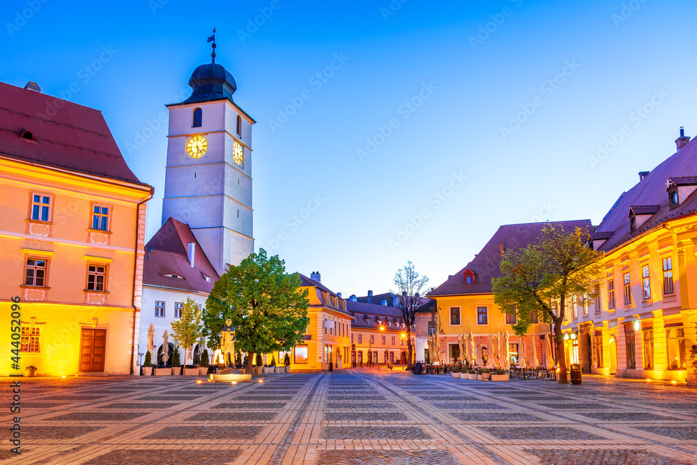 Sibiu, Council Tower on Large Square - Transylvania travel place of Romania