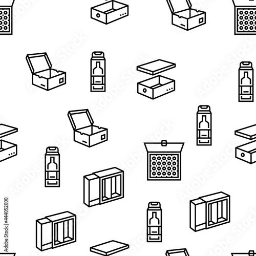 Box Carton Container Vector Seamless Pattern Thin Line Illustration