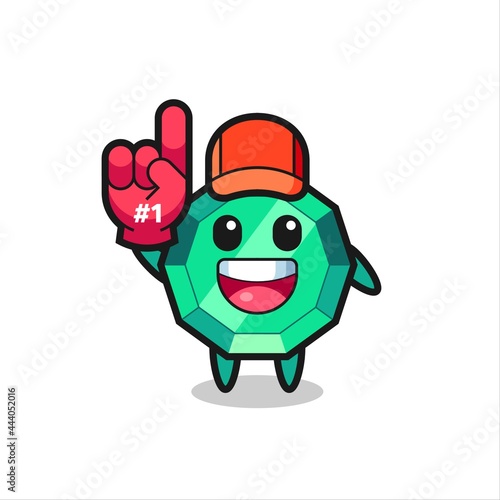 emerald gemstone illustration cartoon with number 1 fans glove