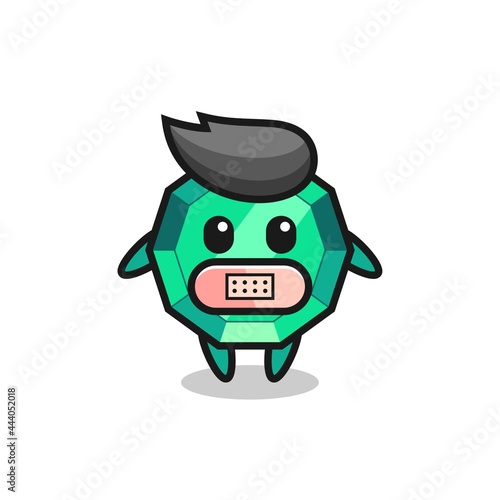 Cartoon Illustration of emerald gemstone with tape on mouth
