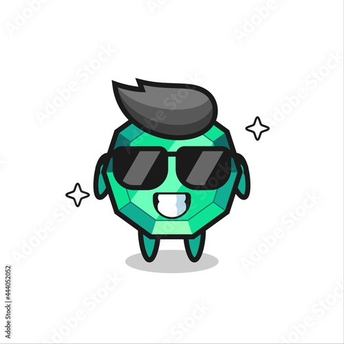 Cartoon mascot of emerald gemstone with cool gesture
