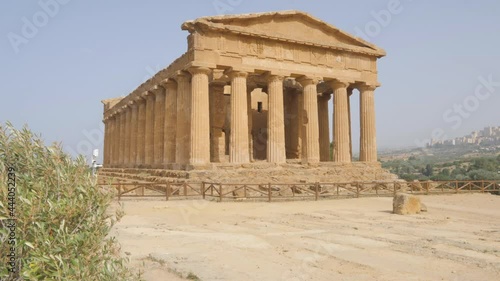 dolly shot of concordia temple valley of the temples agrigento sicily italy photo