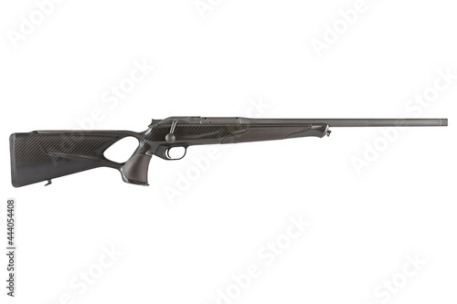 carbine made of carbon fiber with leather-trimmed grip and forend. weapons of black color on a white background.
