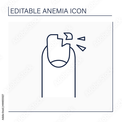 Anemia line icon. Disease symptoms. Brittle nails.Iron deficiency. Health protection concept. Isolated vector illustration. Editable stroke