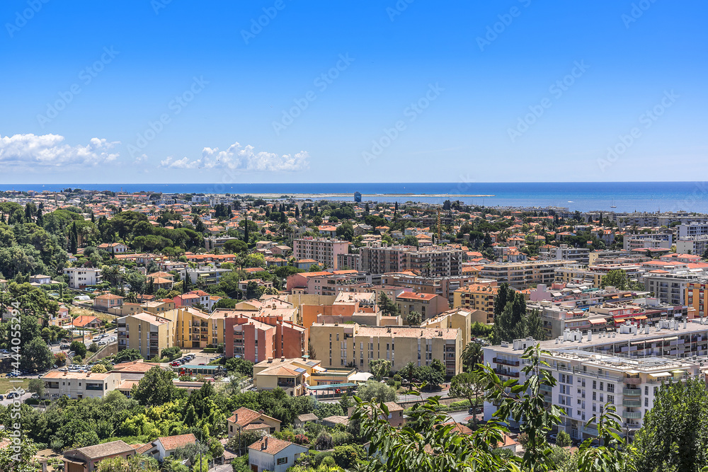 Picturesque view valley in Cote dAzur from Cagnes-sur-Mer. Cagnes-sur-Mer (between Nice and Cannes) - commune of Alpes-Maritimes department in Provence Alpes - Cote d'Azur region, France. Europe.