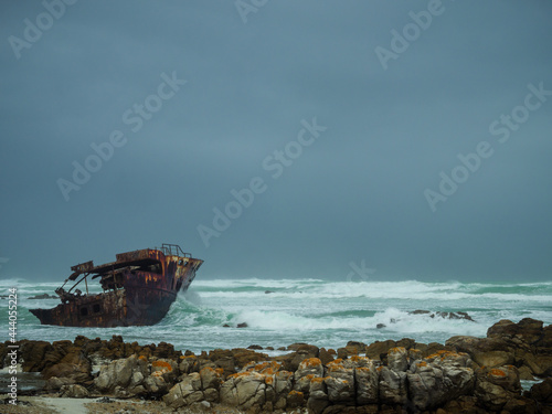 Wreck of the Meisho Maru No. 38 at Suiderstrand,. Cape Agulhas, Cape L'Agulhas, Cabo das Agulhas or Cape of Needles. Overberg. Western Cape. South Africa. photo