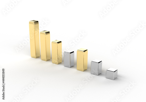 Gold with Silver graph in 3d rendering on white background.