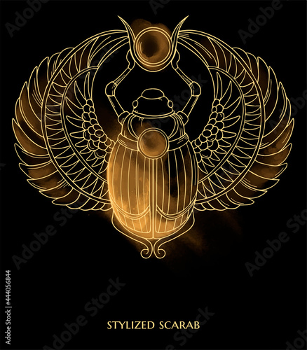 vector illuіtration with stylized scarab on light gold smoke
