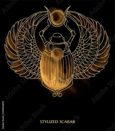 vector illuіtration with stylized scarab on light gold smoke photo