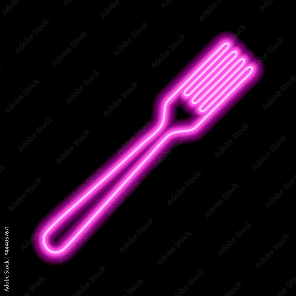 Neon pink fork silhouette on a black background Neon pink fork silhouette on a black background