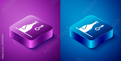 Isometric Wine temperature icon isolated on blue and purple background. Square button. Vector