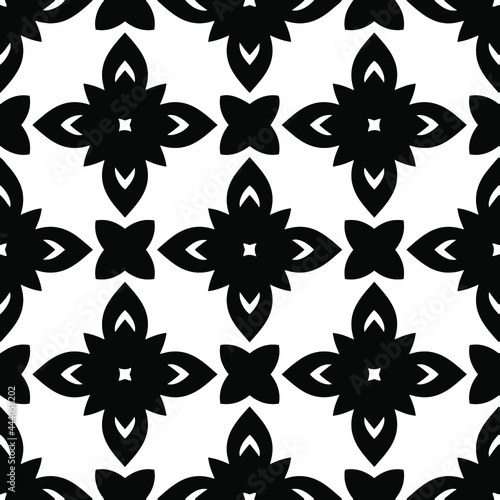  floral seamless pattern background.Geometric ornament for wallpapers and backgrounds. Black and white pattern.