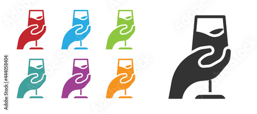 Black Wine tasting, degustation icon isolated on white background. Sommelier. Smells of wine. Set icons colorful. Vector photo