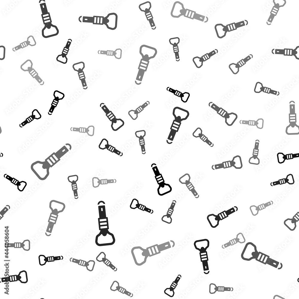 Black Bottle opener icon isolated seamless pattern on white background. Vector
