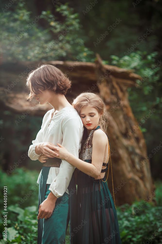 Young couple of elves in love outdoor Young couple of elves in love outdoor