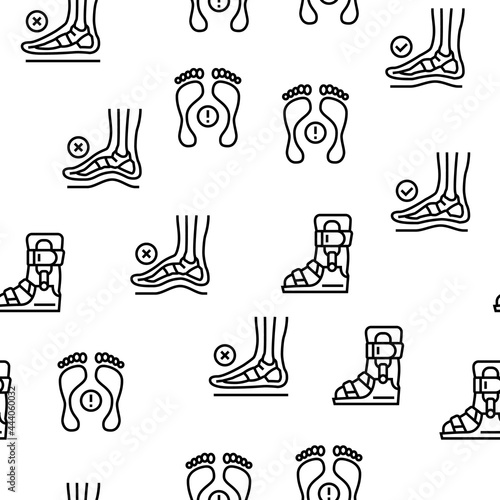 Flat Feet Disease Vector Seamless Pattern Thin Line Illustration