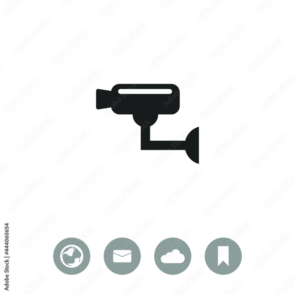Surveillance camera (CCTV). Warning vector icon.