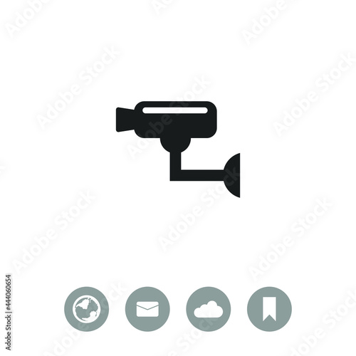 Surveillance camera (CCTV). Warning vector icon.