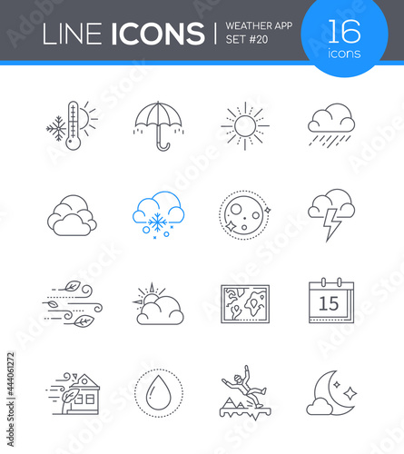 Weather mobile app - line design style icons set