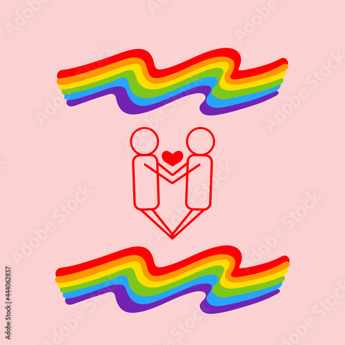 LGBT Rainbow Flag, symbol of the LGBT community. The concepts of LGBT, equality and diversity. A pair of abstract male figures. Abstract background, place for design or text.  LGBT Vector illustration