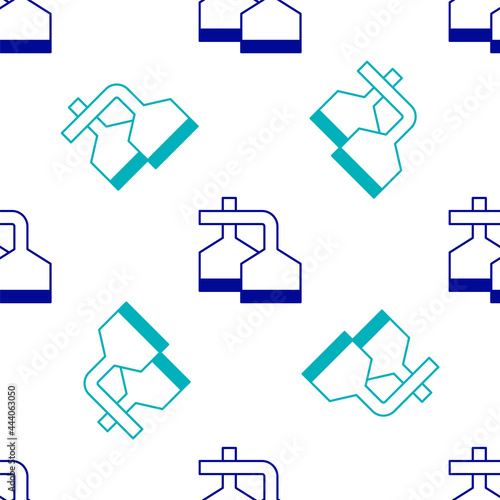 Blue Traditional brewing vessels in brewery icon isolated seamless pattern on white background. Beer brewing process. Distillery plant, brewery. Vector