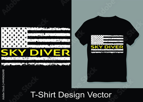 Skydiver Grunge American Flag Gift Long Sleeve T-Shirt Vector Design