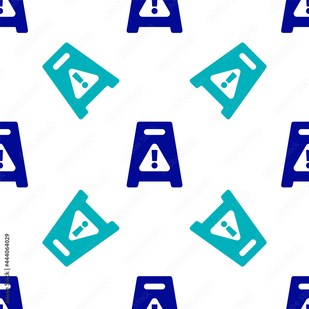 Blue Wet floor and cleaning in progress icon isolated seamless pattern on white background. Cleaning service concept. Vector Blue Wet floor and cleaning in progress icon isolated seamless pattern on white background. Cleaning service concept. Vector