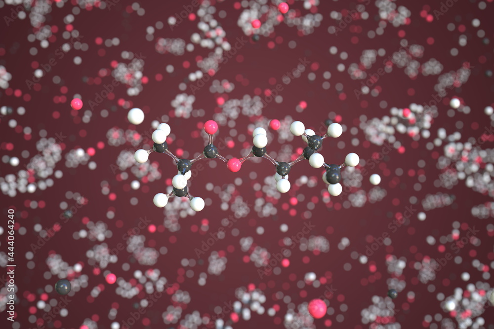 Isoamyl isobutyrate molecule, scientific molecular model, 3d rendering Isoamyl isobutyrate molecule, scientific molecular model, 3d rendering
