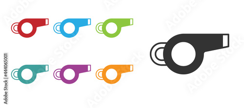 Black Whistle icon isolated on white background. Referee symbol. Fitness and sport sign. Set icons colorful. Vector
