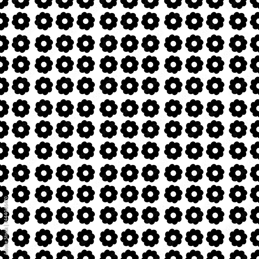 Abstract seamless black color flowers on white background.