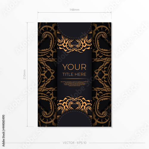 Black luxury postcard design with Indian vintage ornaments. Can be used as background and wallpaper. Elegant and classic vector elements are great for decoration.