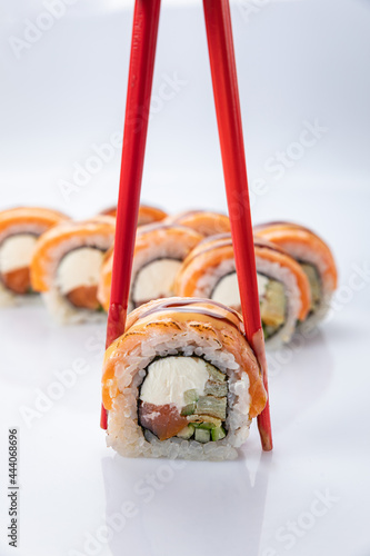 Japanese cuisine. Rolls on a white background 