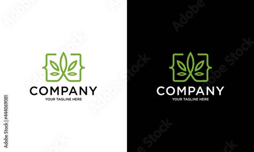 CBD Cannabis Marijuana Pot Hemp Leaf with Line Art style Logo design