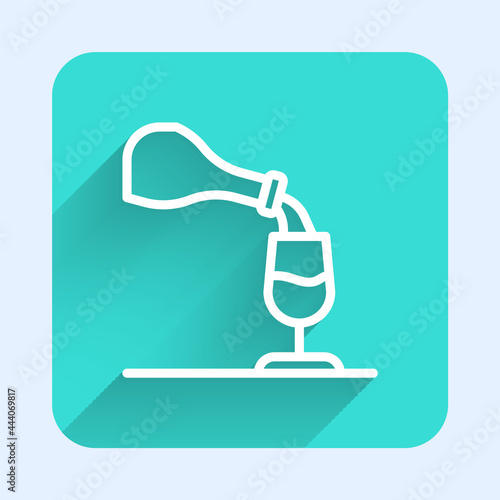 White line Wine tasting, degustation icon isolated with long shadow background. Sommelier. Smells of wine. Green square button. Vector