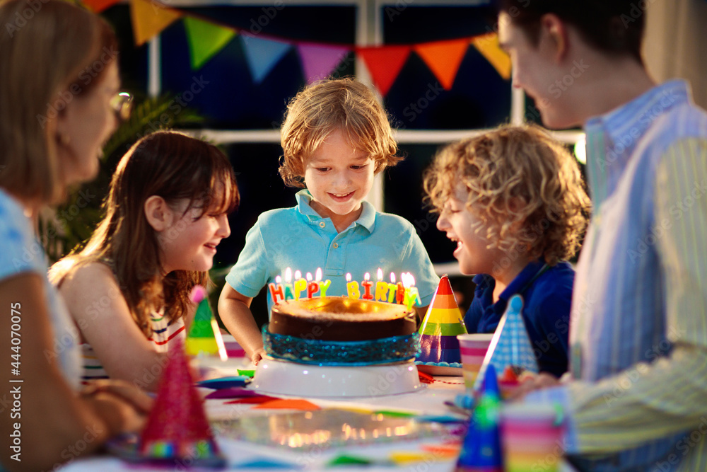 Child birthday party cake. Family with kids. Child birthday party cake. Family with kids.