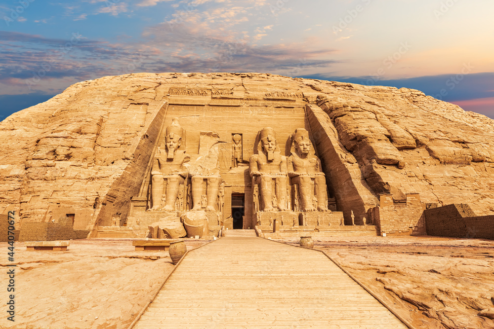 Abu Simbel Temple main entrance view, Egypt