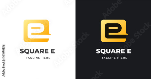 Letter E logo design template with square shape style