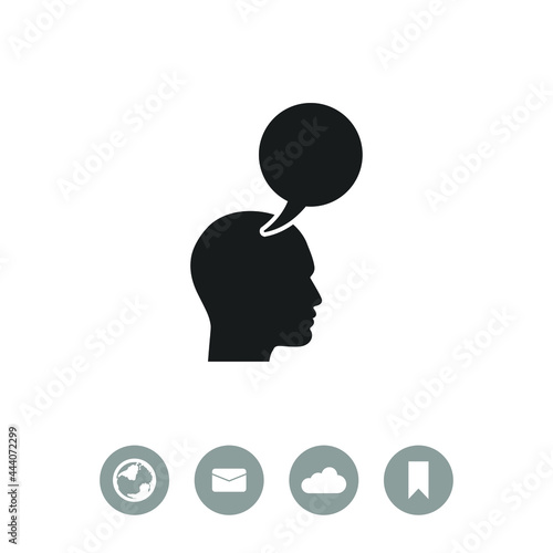 Human profile with speech bubble vector icon.